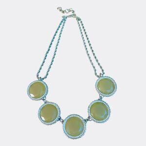 Banana Republic Silver Tone Faceted Olive Green Rhinestone Statement Necklace